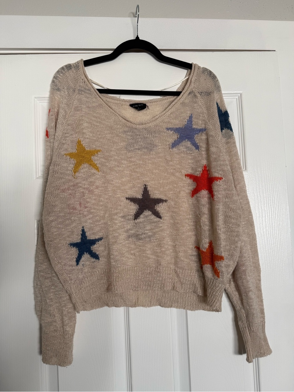 Beige Off-the-Shoulder Star Sweater - Multicolor Stars